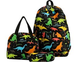Dinosaurus Rugzak | Kinderen | Zwart | Rugtas, etui en lunchtas met mooie 3D geprinte details | 3-delige set jongens schooltassen | grote schooltas | 20 liter