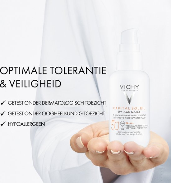 Vichy Capital Soleil UV-Age Daily SPF50+ - Zonnefluide Dagelijkse Bescherming - Gezicht - Niacinamide (Vitamine B3) en Peptiden - 40ml