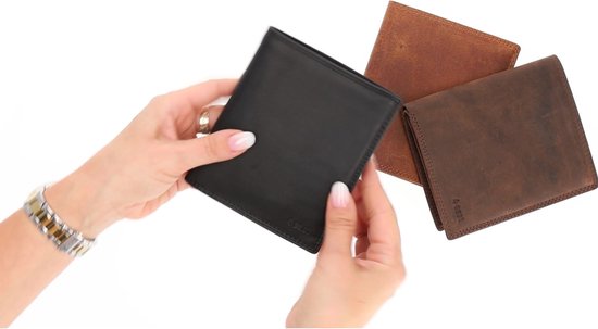 Portemonnee Heren Portemonnee Dames- Compact & Functioneel - 14 Kaartvakken - RFID Bescherming - Vintage Look - Echt Leer zwart