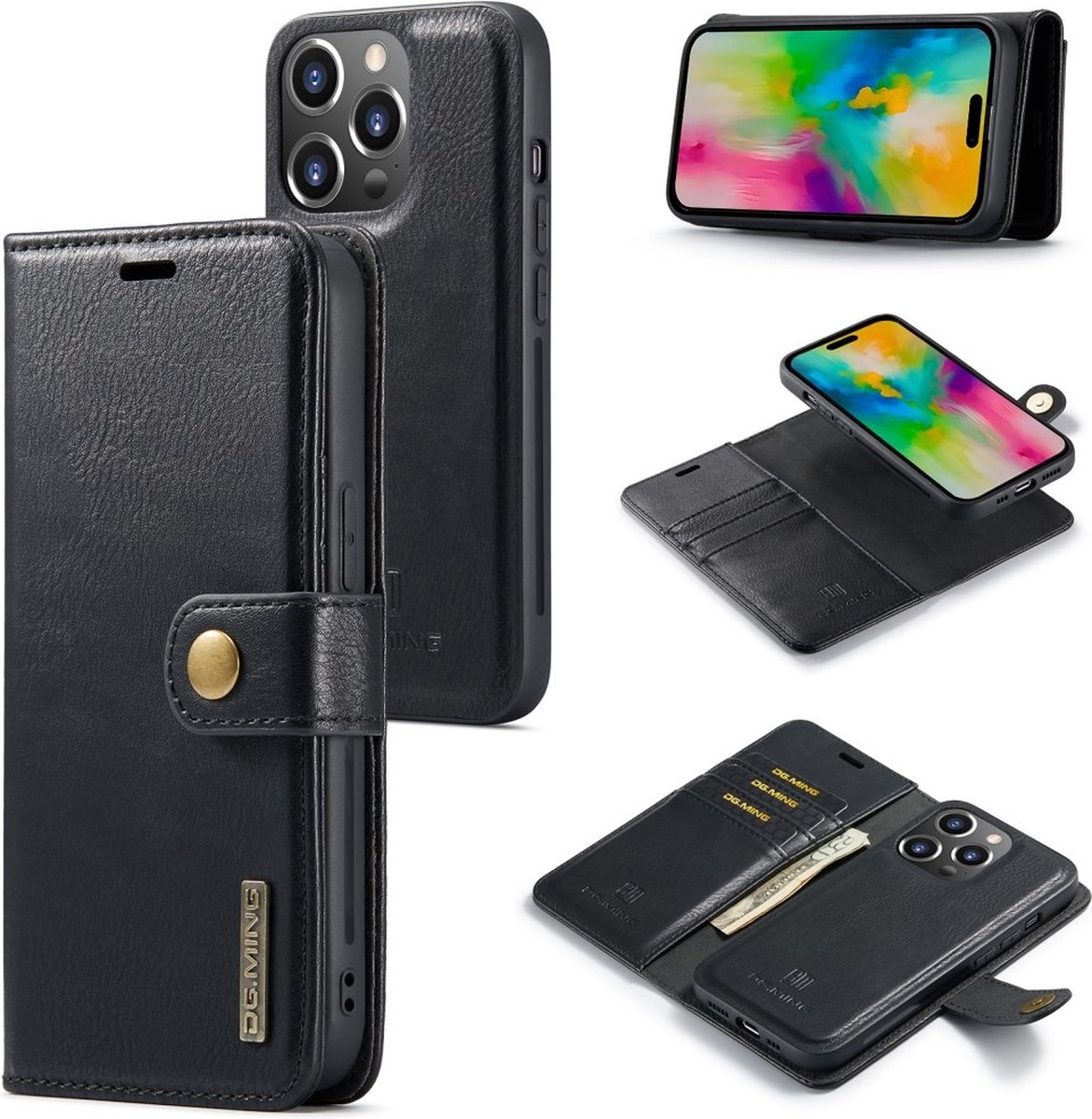 DG.MING Hoesje - Geschikt voor iPhone 16 Pro Hoesje - DG.MING 2-in-1 Book Case & Back Cover - Zwart