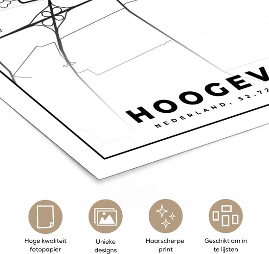 Affiche Carte - Hoogeveen - Zwart - Wit - 120x180 cm XXL