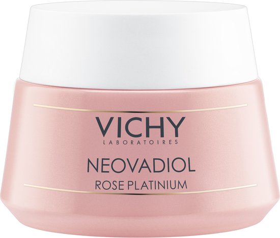 Roze Vichy Neovadiol Rose Platinium dagcrème potje met witte deksel.