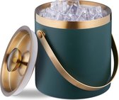 Bol.com Dubbelwandige ijsemmer met deksel en hengsel - Groot 15 liter - Metaal - Groen en Goud aanbieding