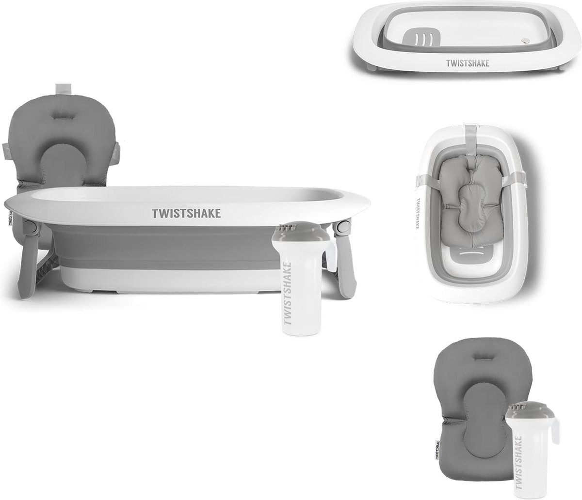 Goedkoopste Goodivery ® Opvouwbare Babybadkuip Set met Antislip Kussen en Gietfunctie Grijs/Wit