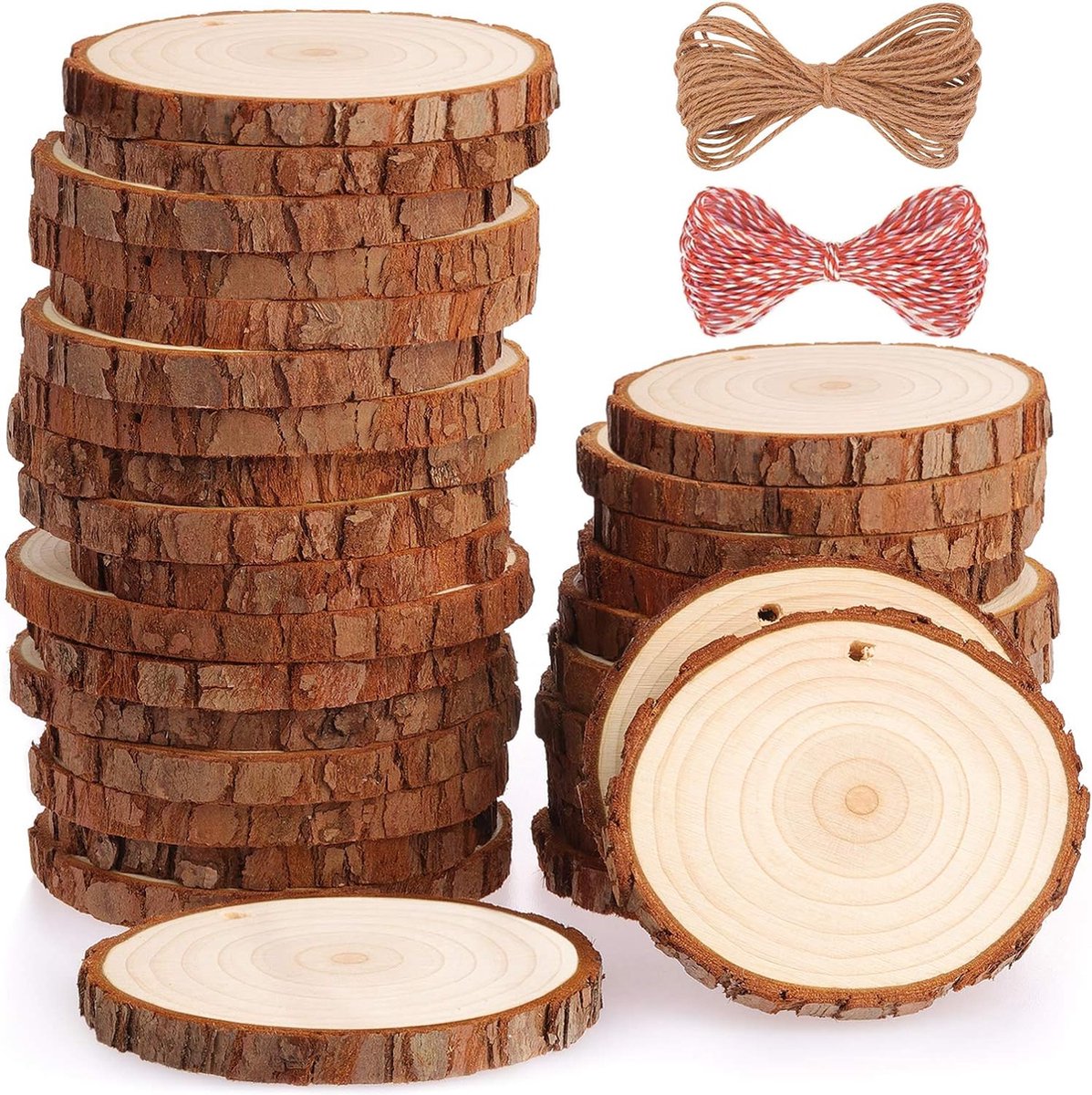 Fuyit natuurlijke hout plakjes 30 stuks 7-8cm geboord gat onvoltooide log houten cirkels voor diy ambachten bruiloft decoraties kerst ornamenten met gratis geschenken