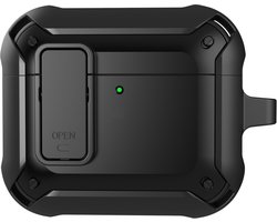 Telestore - Hoesje geschikte voor AirPods 4 - TPU hybride hoesje Beschermhoes - Shockproof AirPods 4 Cover - AirPods 4 Hoesje - Geschikt voor Apple Airpods 4 - zwart - hard en TPU cover met sleutelhanger