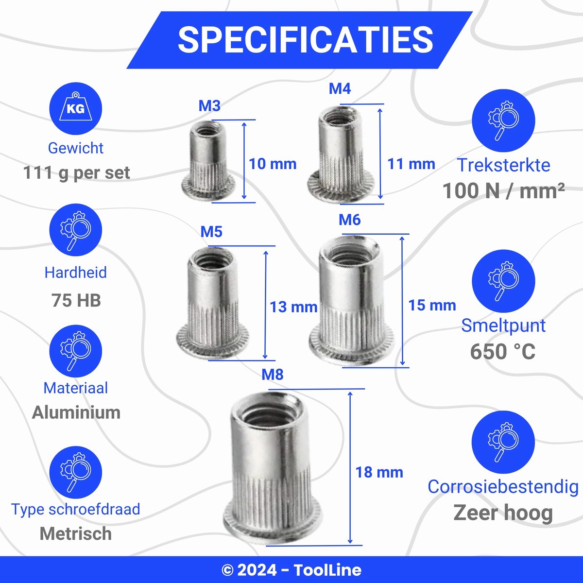 Blindklinkmoer M5 - Moeren niet genormeerd