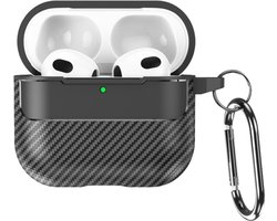 Telestore - Hoesje geschikte voor AirPods 4 - TPU carbon zwart hoesje Beschermhoes - Shockproof AirPods 4 Cover - AirPods 4 Hoesje - Geschikt voor Apple Airpods 4 - zwart - carbon TPU cover