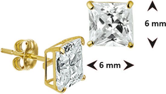 Clips d'oreilles Or Zircone Carré 6 mm 14 carats