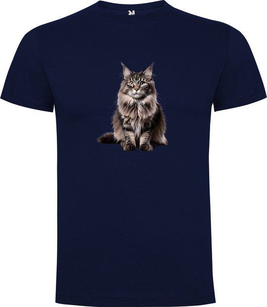T-Shirt Bleu Foncé avec impression "Coloré Marron Gris Maine Coon" Couleur Intégrale Taille 5XL