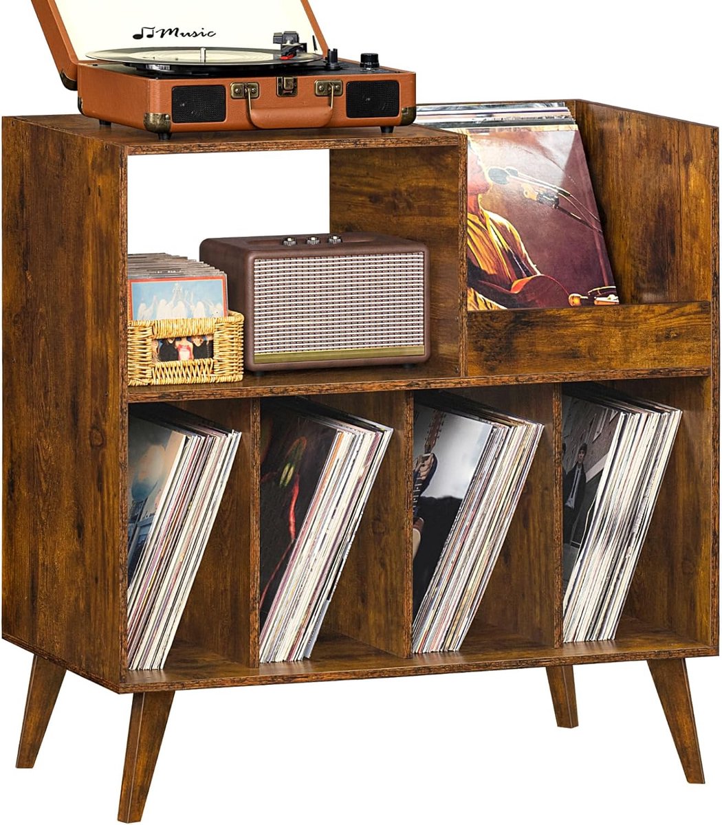 JGS® - Grote Vinylplaten Houder - Stijlvolle Platenstandaard met Opslag - Capaciteit tot 300 Albums -