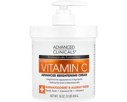 Advanced Clinicals Vitamine C Crème - Huidverhelderende Gezichts- en Lichaamscrème 454g (1 lb) - Anti-Pigmentvlekken, Anti-Rimpel, Hydraterend