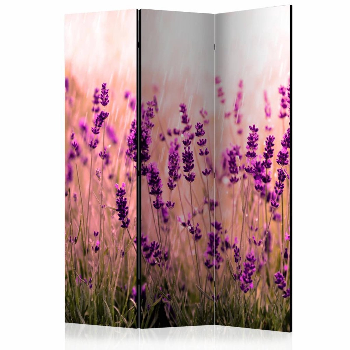 Vouwscherm / Kamerscherm - Lavendel in de regen 135x172cm , gemonteerd geleverd dubbelzijdig geprint