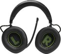 Zwarte JBL gaming headset van bovenaf, met L en R aanduidingen op de oorkussens.