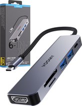 Voomy USB C Hub - 6 in 1 - 4K HDMI - USB C 100W - SD / Micro SD / TF Kaart lezer - USB A 3.0 - Docking Station - USB Splitter - Thunderbolt - USB C USB A - Geschikt voor Macbook Pro / Air / Windows / Universeel