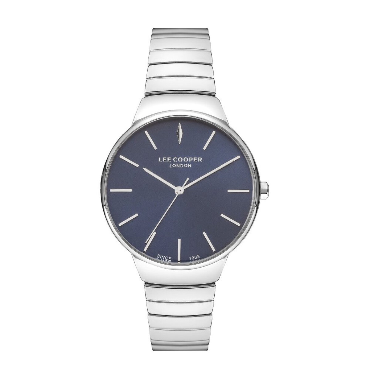 Lee Cooper LC07342.390 - Horloge - Analoog - Dames - Vrouwen - stalen band - Streepjes - Zilverkleurig - Blauw