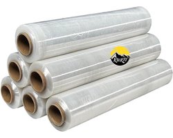 KURTT - Stretchfolie - Wikkelfolie - Handrollen 6 stuks 23 micron, 50 cm x 300m - eenzijdig Klevend en Transparant 6 rollen Palletfolie - noppenfolie - palletfolie - handrollen - topkwaliteit - sterke folie