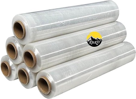 KURTT - Film étirable - Film d'emballage - Rouleaux à main 6 pièces 23 microns - Adhésif unilatéral et Transparent - 50 cm x 300 m - 6 rouleaux Film pour palette - Film pour palette - rouleaux à main - qualité supérieure - film résistant