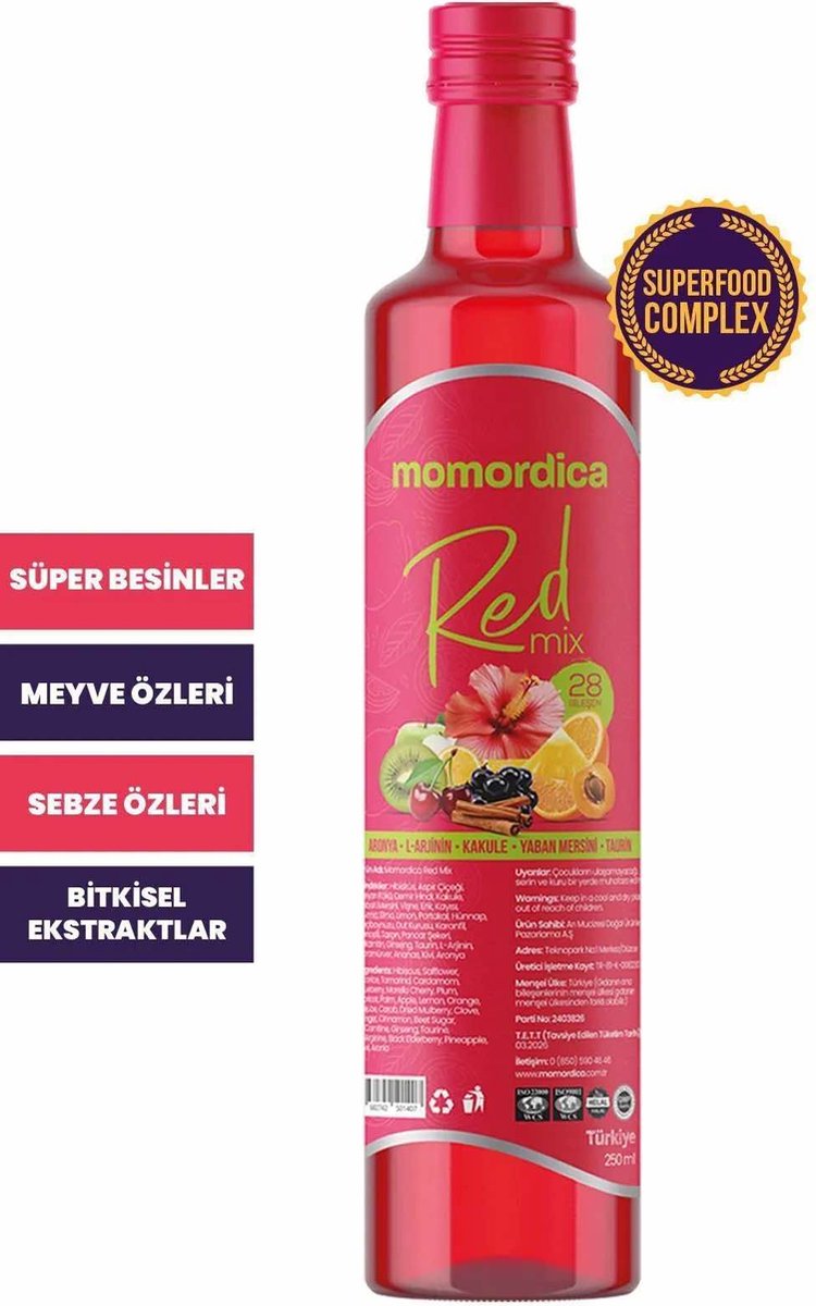 Goedkoopste MOMORDICA Detox Red Mix Superfood-complex L-Arginine Kardemom Bosbes Aronia Taurine - 250 ml
