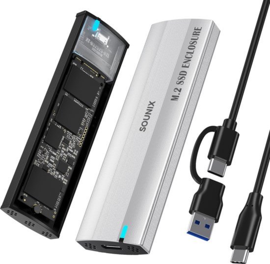 Foto: Sounix m 2 behuizing ngff nvme 10gbps externe usb c ssd behuizing aluminum zliver