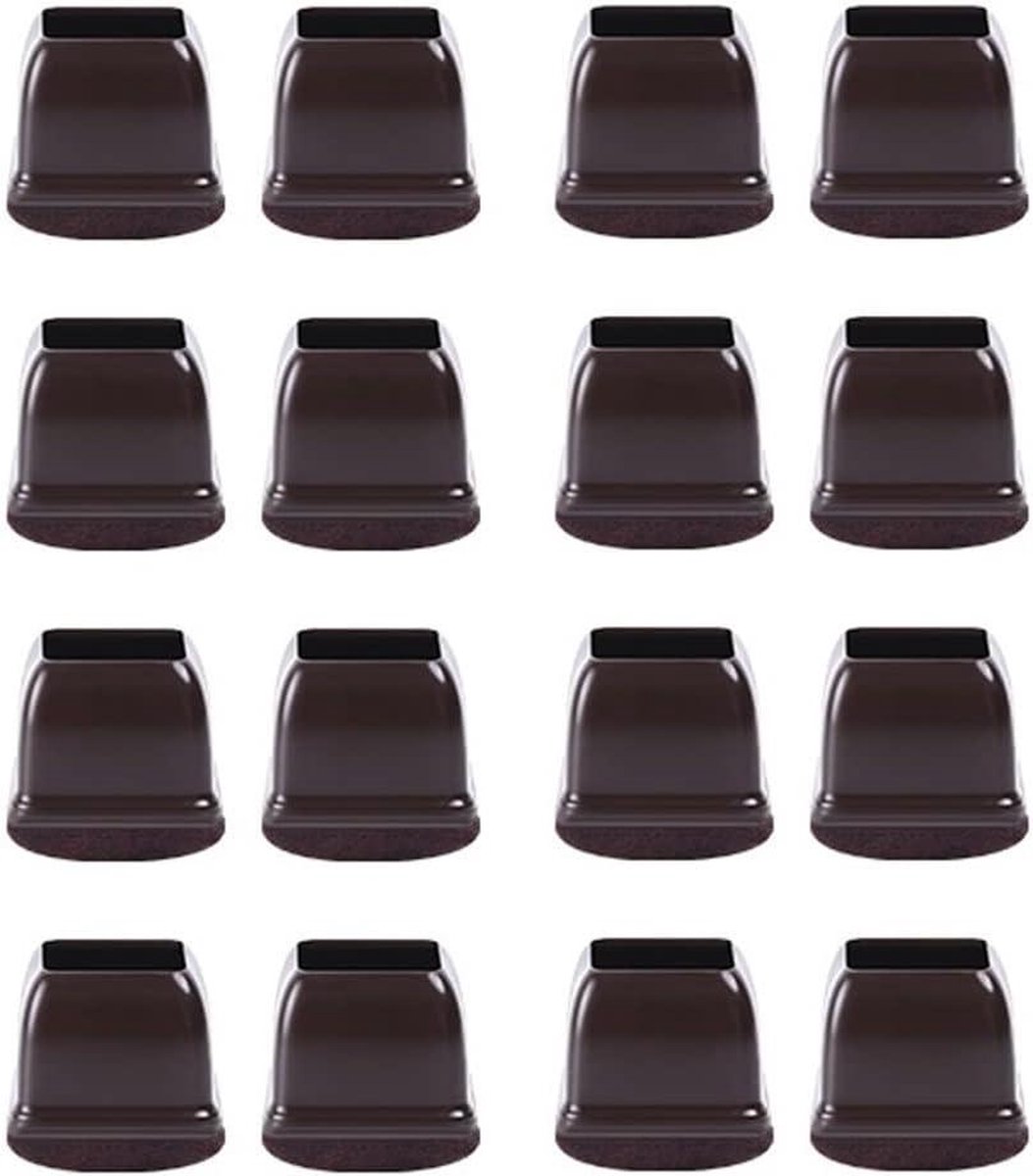 Image of 16 STKS Siliconen Stoel Been Floor Protectors met Verpakt Vilt TPE Rubber - Donker Vierkant - 25-37mm Benen