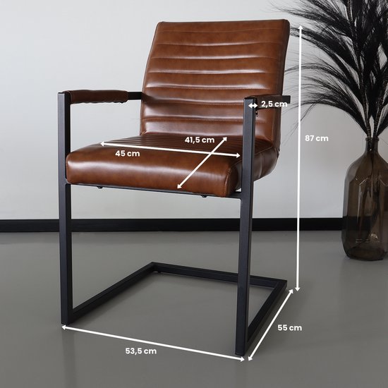 SET OFF: Chaise de salle à manger 4 pièces avec accoudoirs cognac Chaise de salle à manger design industriel Noor