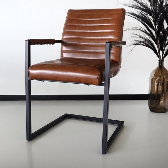 SET OFF: Chaise de salle à manger 4 pièces avec accoudoirs cognac Chaise de salle à manger design industriel Noor