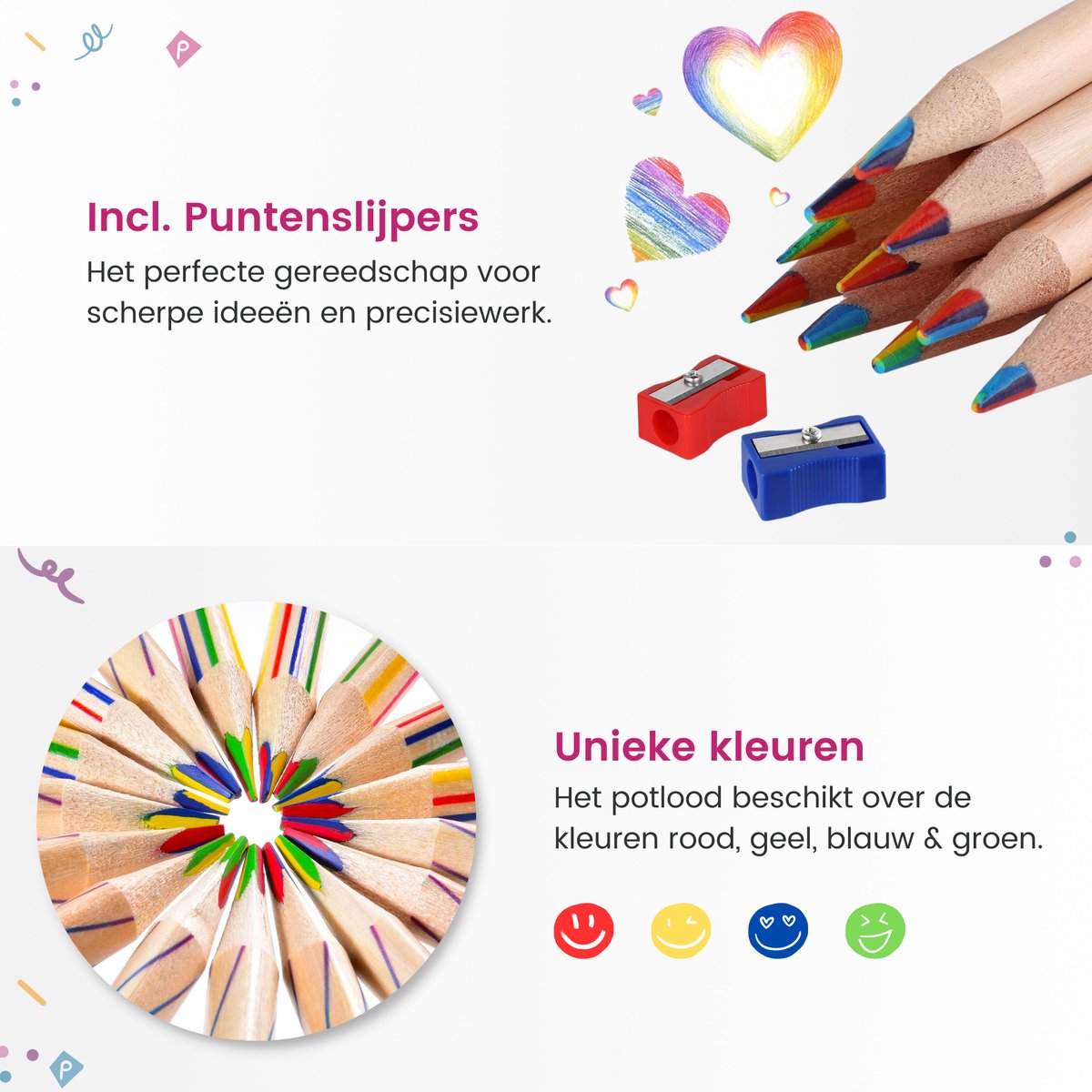 Partizzle 30x Regenboog Kleurpotloden Set - Potlood Uitdeelcadeautjes - Sinterklaas / Kerst Cadeau - Grabbelton Knutselen Traktatie Cadeautjes - Creatief Leren Tekenen & Kleuren - Voor Kinderen en Peuters / Volwassenen — afbeelding 3