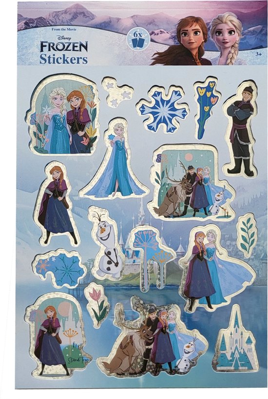 Foto: Frozen stickers 6 vellen zilver glitter olaf elsa anna disney zelfklevend voor papier of stickerboek