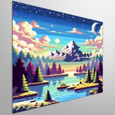 Pixel art landschap schilderij | Pixels vormen een betoverend landschap van digitale kunstpracht | Kunst - 20x20 centimeter op Dibond | Foto op Dibond