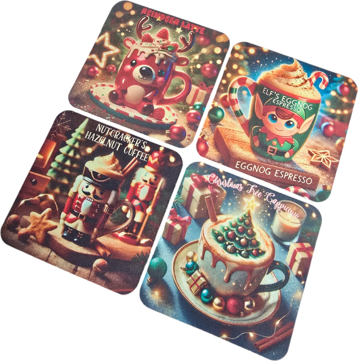 Onderzetters Kerst [Set van 4 stuks] - [Feestdagen] - [Koffie] - [Warme chocolademelk] - [Christmas Decoratie]