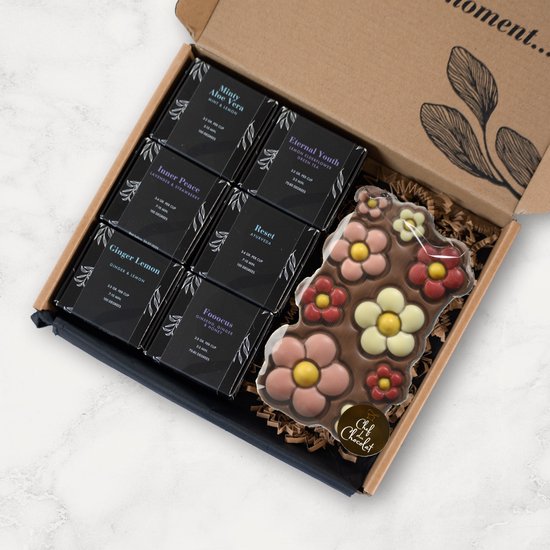 Zen Tea & Choco Bloemen Cadeaubox - Brievenbus cadeau