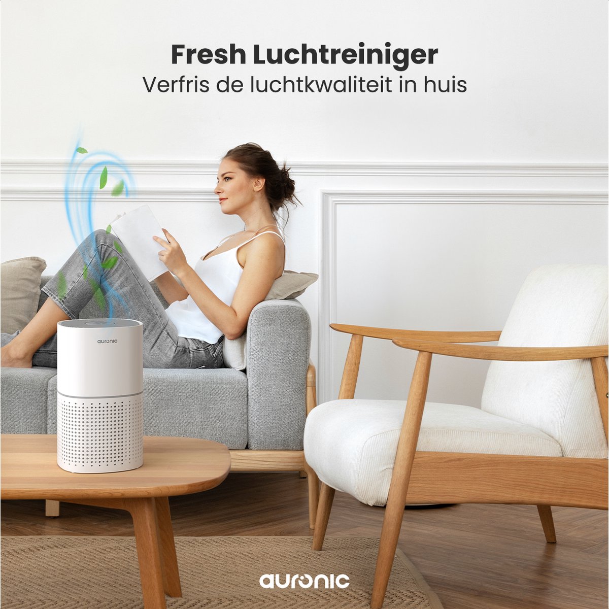 Auronic Luchtreiniger Fresh met HEPA 13 Filter, Ionisator en Koolstoffilter - Ruimtes tot 45m² - CADR-waarde van 225m³/u - Air Purifier - Wit – foto 2