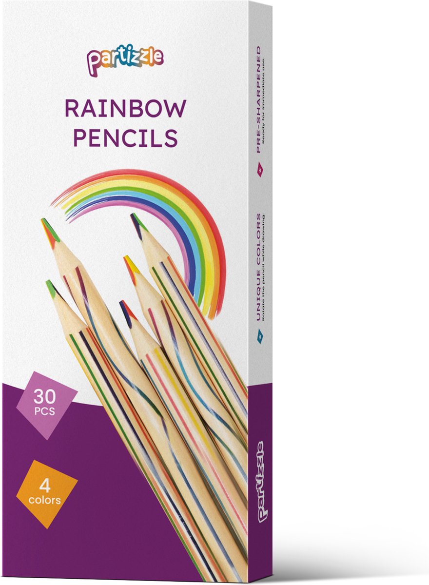 Partizzle 30x Regenboog Kleurpotloden Set - Potlood Uitdeelcadeautjes - Sinterklaas / Kerst Cadeau - Grabbelton Knutselen Traktatie Cadeautjes - Creatief Leren Tekenen & Kleuren - Voor Kinderen en Peuters / Volwassenen — afbeelding 8