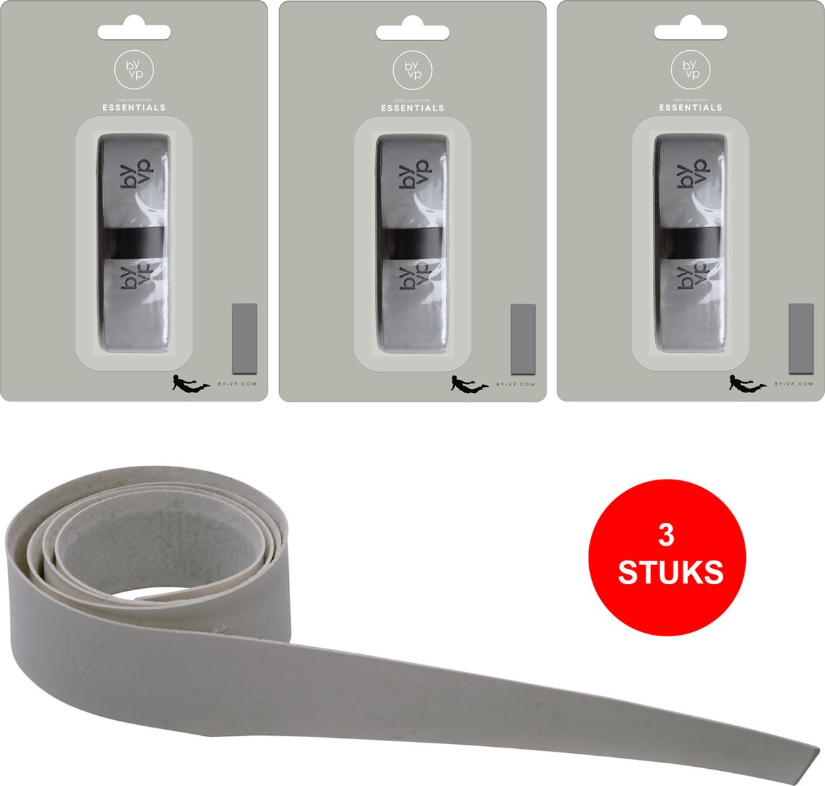 By-VP Padel Grip - 3 Stuks - Nardo Grey/Grijs - Padelgrip - Tennis Grip - Robin van Persie