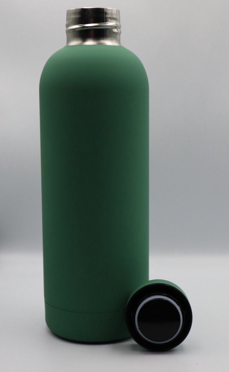 Groene drinkfles - waterfles - rubbercoating - isolerend - thermos