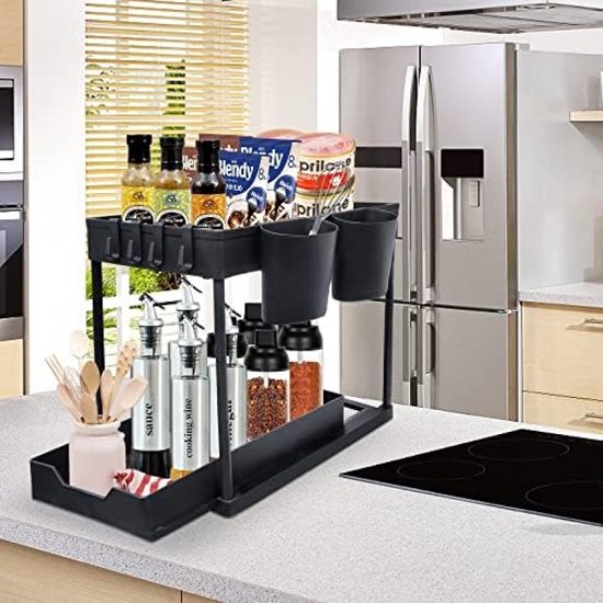SKYSER Onder de gootsteen plank keuken organizer 2-laags