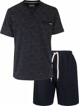MEQ Heren Shortama - Geprint Dessin - Ronde Hals - Navy Blauw - Maat M