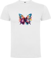 Wit T-Shirt met “ Kleurrijke Pachtige Vlinder“ Print Full Color Maat 2XL