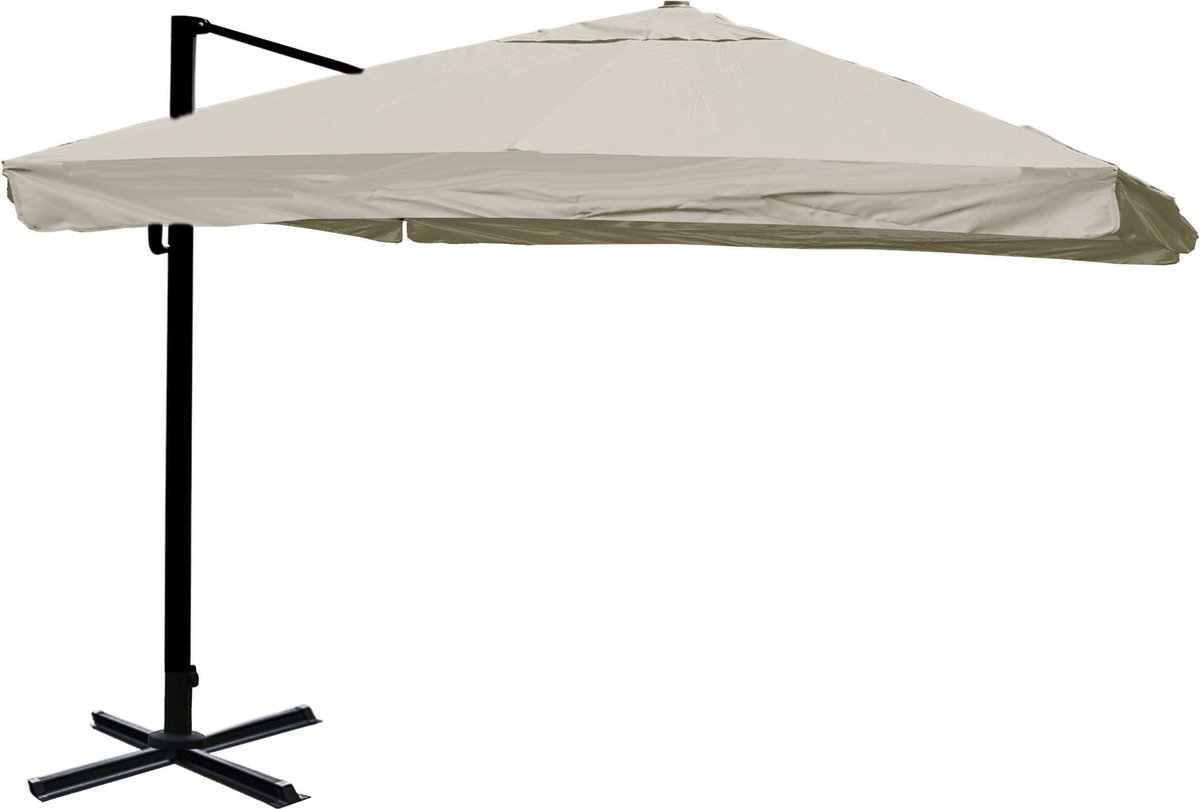 Zweefparasol MCW-A96, 3x3m (Ø4,24m) polyester aluminium/staal 23kg ~ Flap, crème-grijs zonder voet