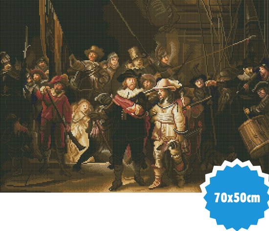 Diamond painting - De Nachtwacht van Rembrandt van Rijn - Oude meesters - Geproduceerd in Nederland - 20 x 30 cm - dibond materiaal - vierkante