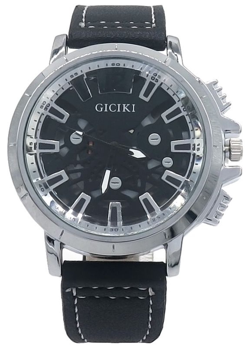 Horloge - accessoire - verstelbaar - gesp - zwart - zilver - heren - polshorloge - hip - trendy - tijdloos - chique - feest - feestdagen - verjaardag - cadeau - geschenk