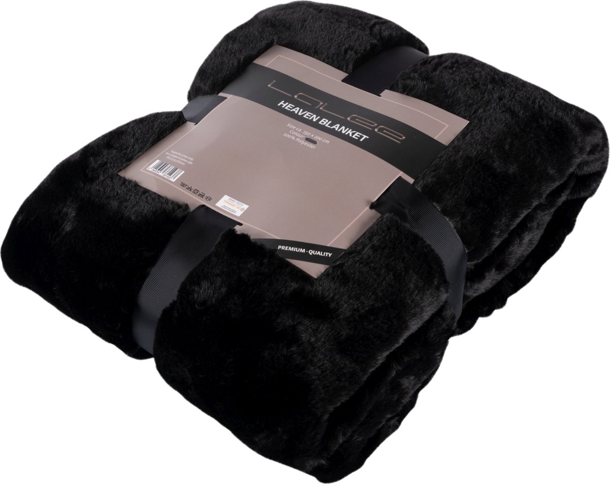 Heaven fake bont Plaid fluffy fleece deken zwart 150x200cm zwart