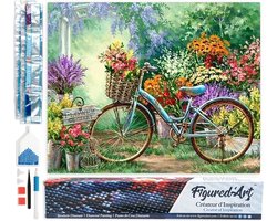 Figured'Art Diamond Painting set Volwassenen 40x50 cm Fietsen en bloemen - 5D DIY Art full drill vierkante diamant - Opgerold canvas