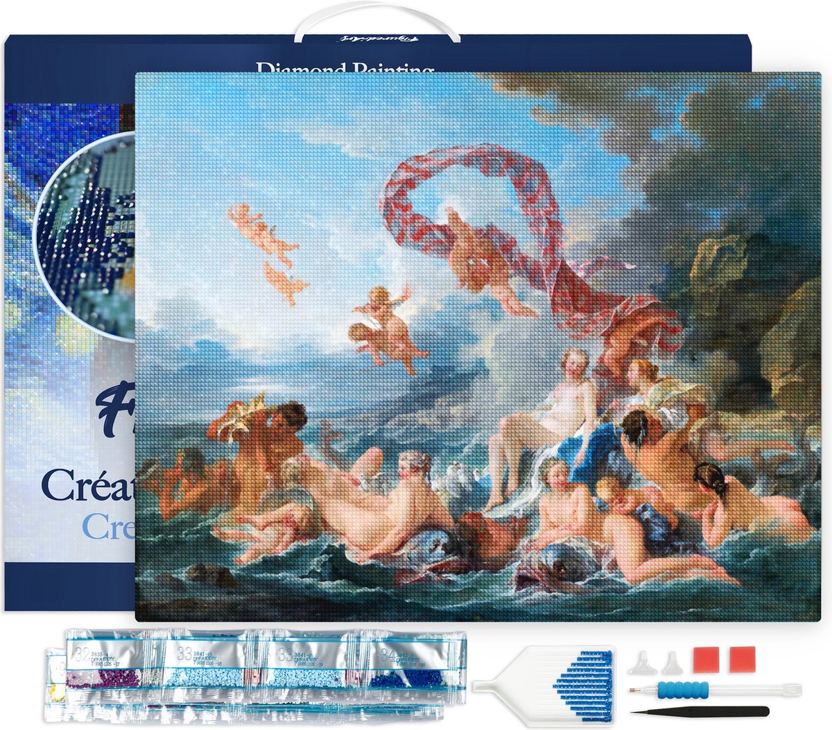 Figured'Art Diamond Painting set Volwassenen 40x50 cm met lijst De triomf van Venus - François Boucher - 5D DIY Art full drill vierkante diamant - Canvas al ingelijst