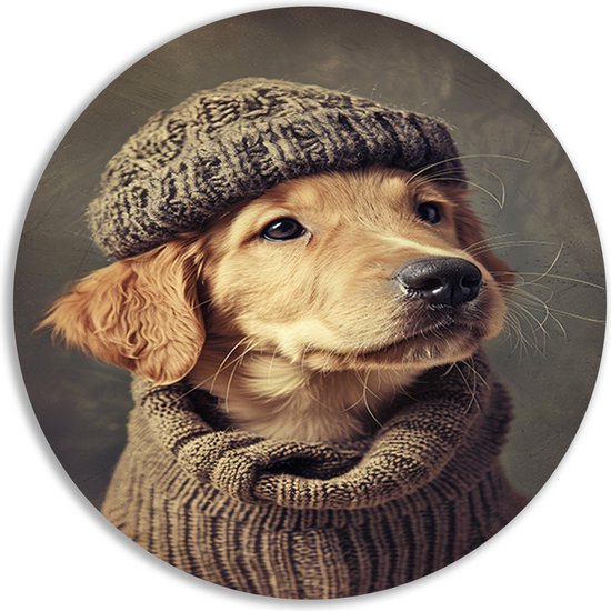 panneau mural portrait de chien - Tableau chien - Tableau animalier - Décoration salon industriel - Plaque murale - Décoration murale chambre mur cercle forex 80x80 cm