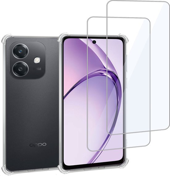 Convient pour OPPO A60 4G - Coque + 2x Protecteur d'écran - Couvercle en Glas trempé + Coque antichoc - Transparent