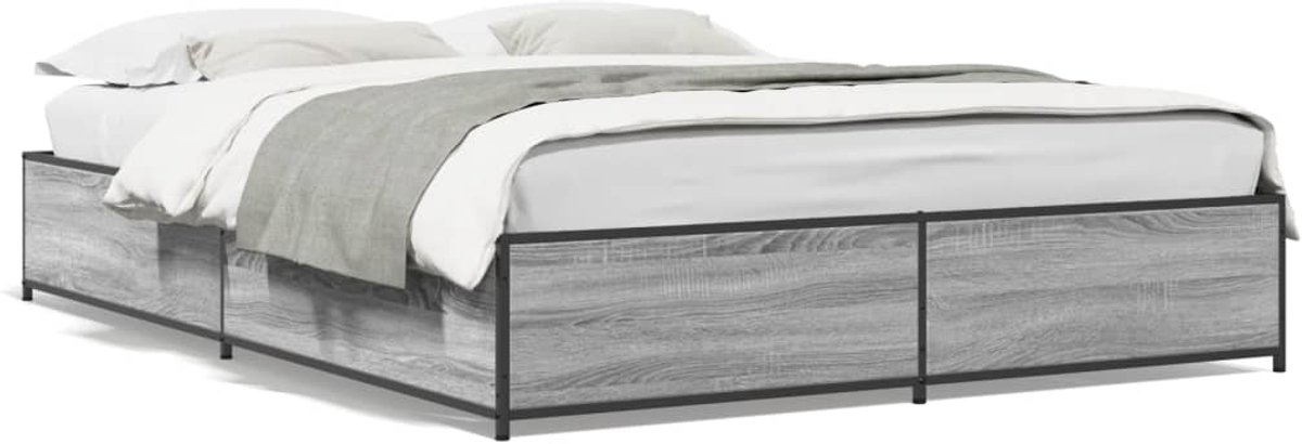 vidaXL Bedframe - bewerkt - hout - metaal - grijs - sonoma - eiken - 150x200 - cm