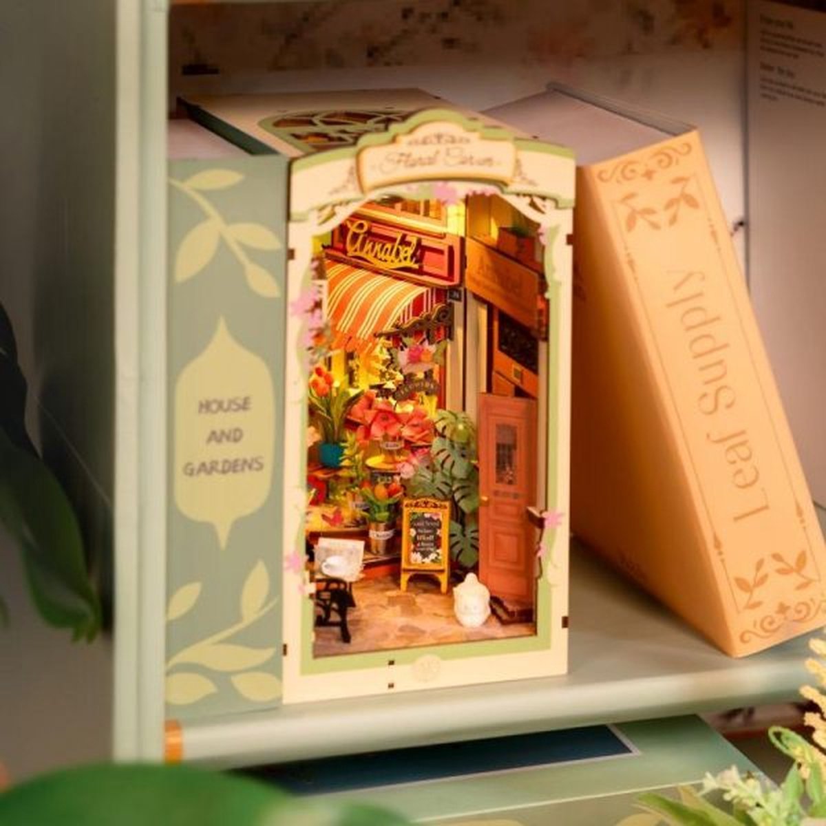 Robotime Floral Corner | Houten Book Nook DIY-miniatuurhuis | TGB09 | Knutselen | Bouwpakket | Hobby | Boekensteun | Creatief — afbeelding 15