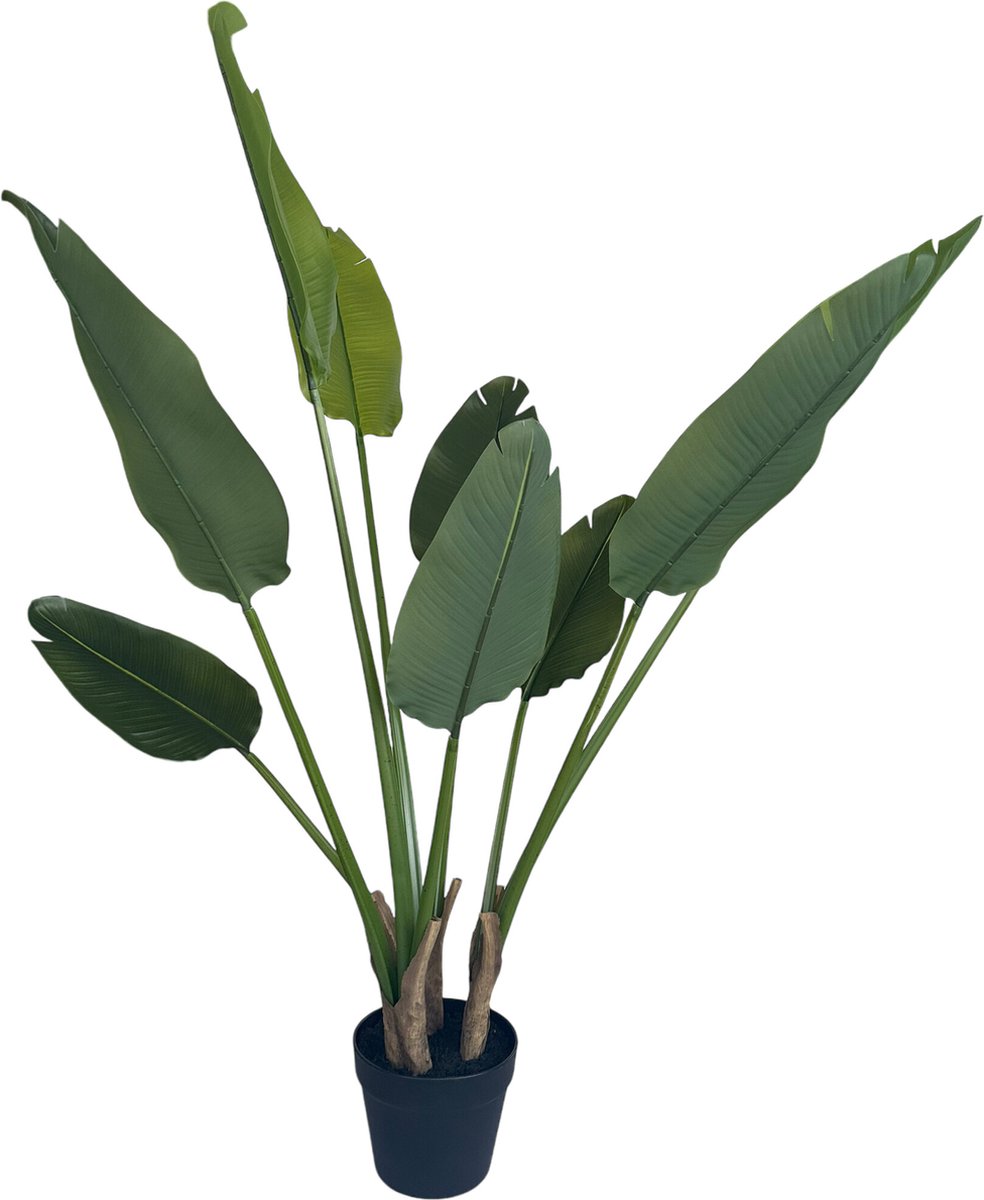 HEM Strelitzia Kunstplant - Strelitzia Nicolai Kunstplant - Paradijsvogelplant 120 cm - Net echte Kunstplant - Groene Kunstplanten - Nep planten voor binnen - Kamer Decoratie - Nepplanten Kunst plant